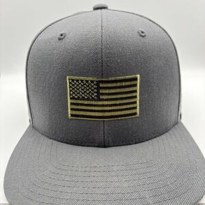 USA Flag Snapback Hat Gray Flat Brim Adjustable Trendy Apparel Shop Cap